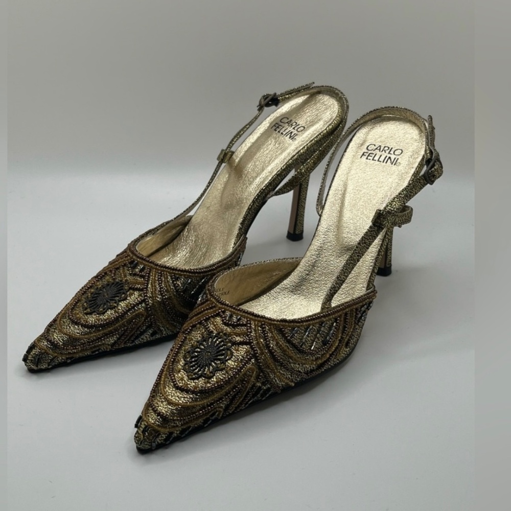 Carlo Fellini Women’s Lyli Nightlife Sequin Slingback Gold Shoes Size 8 - Picture 5 of 10